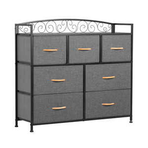 Homeroots 39" Gray And Black Steel And Fabric Seven Drawer Combo Dresser  Steel And Fabric 484704