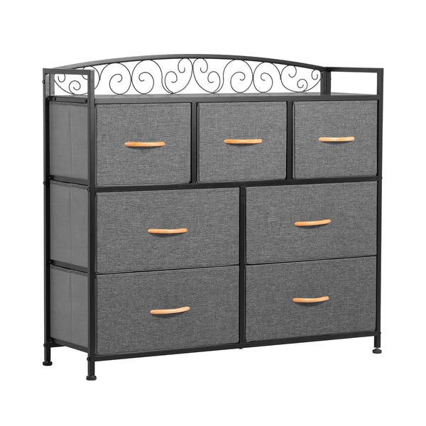 Homeroots 39" Gray And Black Steel And Fabric Seven Drawer Combo Dresser  Steel And Fabric 484704