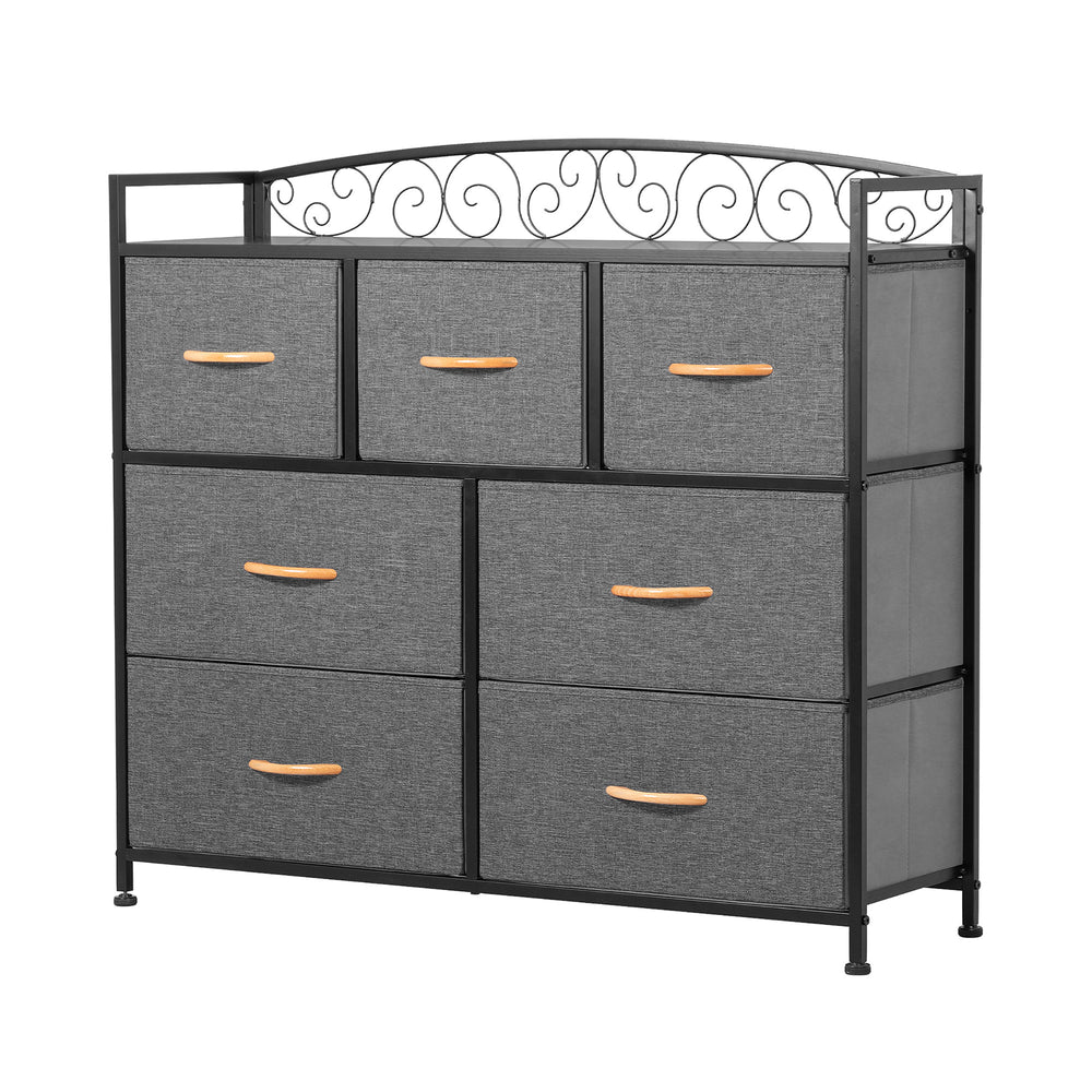 Homeroots 39" Gray And Black Steel And Fabric Seven Drawer Combo Dresser  Steel And Fabric 484704