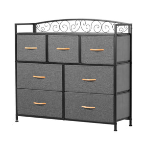 Homeroots 39" Gray And Black Steel And Fabric Seven Drawer Combo Dresser  Steel And Fabric 484704