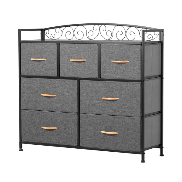 Homeroots 39" Gray And Black Steel And Fabric Seven Drawer Combo Dresser  Steel And Fabric 484704
