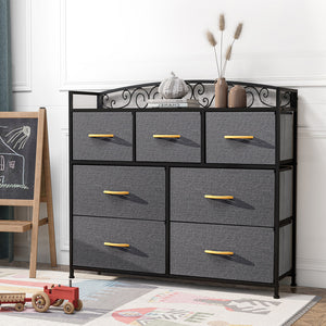 Homeroots 39" Gray And Black Steel And Fabric Seven Drawer Combo Dresser  Steel And Fabric 484704