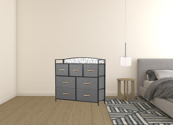 Homeroots 39" Gray And Black Steel And Fabric Seven Drawer Combo Dresser  Steel And Fabric 484704