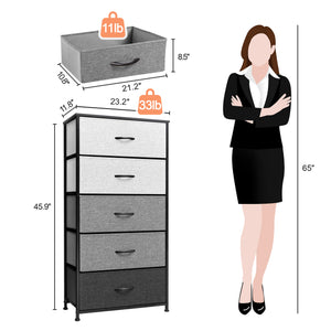 Homeroots 23" Gray And Black Steel And Fabric Five Drawer Double Dresser  Steel And Fabric 484707