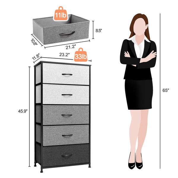 Homeroots 23" Gray And Black Steel And Fabric Five Drawer Double Dresser  Steel And Fabric 484707