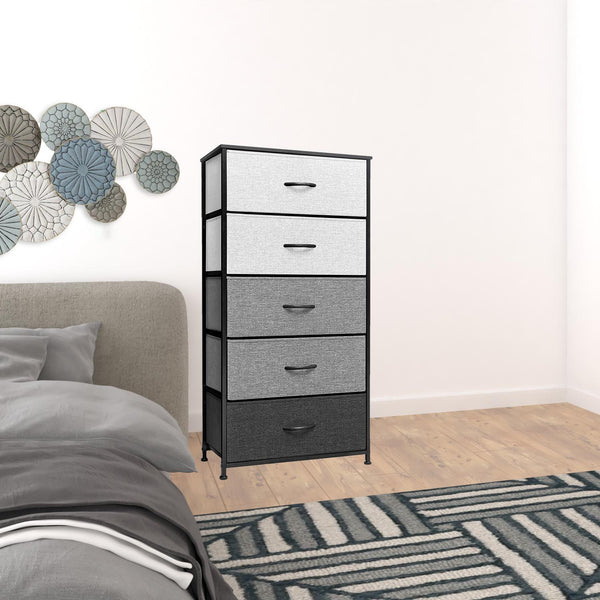 Homeroots 23" Gray And Black Steel And Fabric Five Drawer Double Dresser  Steel And Fabric 484707