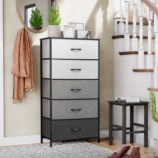 Homeroots 23" Gray And Black Steel And Fabric Five Drawer Double Dresser  Steel And Fabric 484707