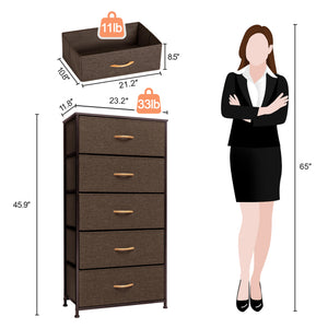 Homeroots 23" Brown Steel And Fabric Five Drawer Chest  Steel And Fabric 484708