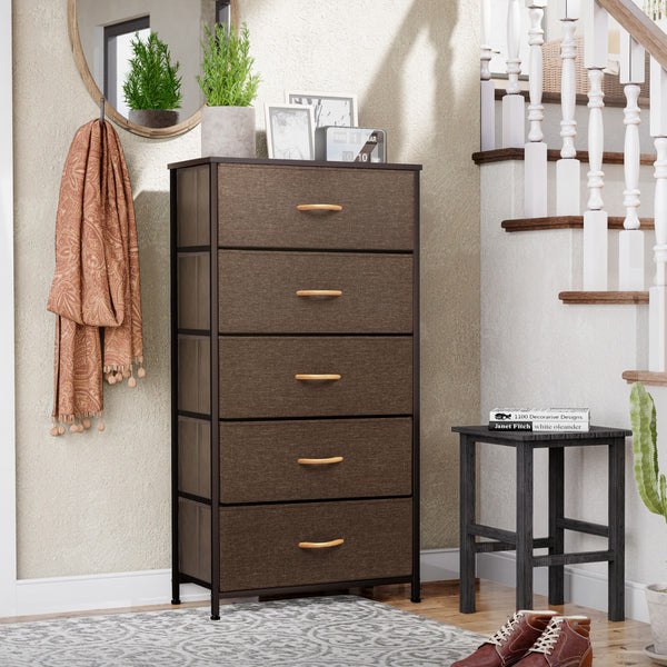 Homeroots 23" Brown Steel And Fabric Five Drawer Chest  Steel And Fabric 484708