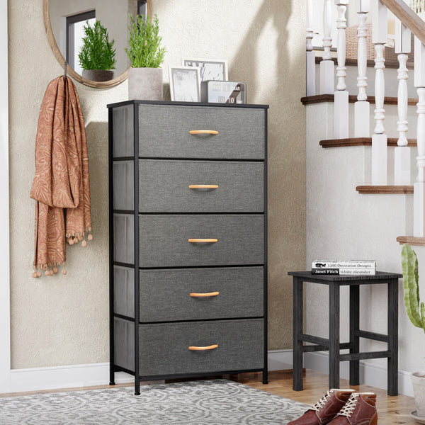 Homeroots 23" Gray And Black Steel And Fabric Five Drawer Chest  Steel And Fabric 484709
