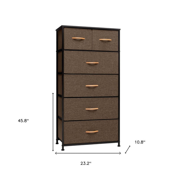 HomeRoots 23" Steel and Fabric Six Drawer Combo Dresser - Stylish Storage Solution for Small Spaces and More Brown 484710