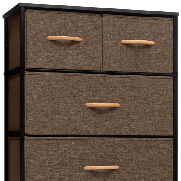 HomeRoots 23" Steel and Fabric Six Drawer Combo Dresser - Stylish Storage Solution for Small Spaces and More Brown 484710