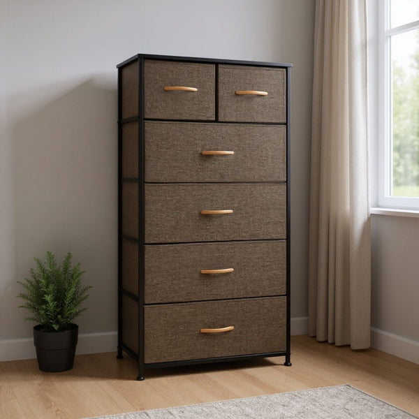 HomeRoots 23" Steel and Fabric Six Drawer Combo Dresser - Stylish Storage Solution for Small Spaces and More Brown 484710