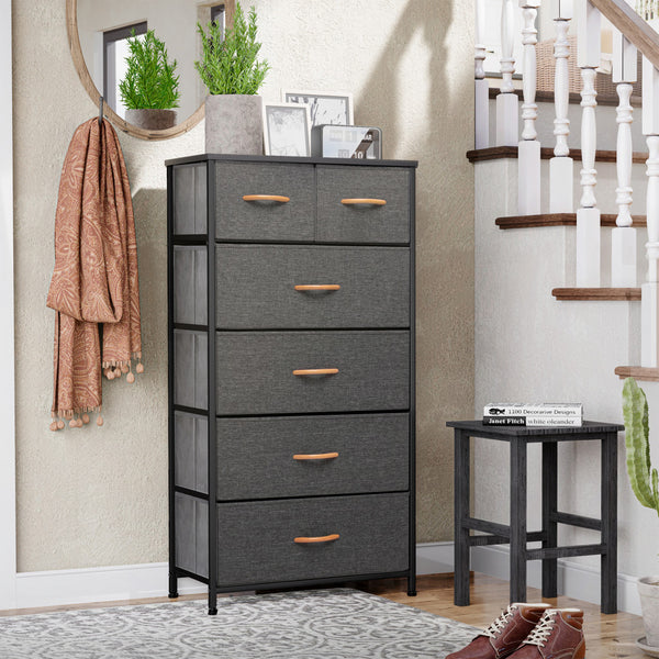 Homeroots 23" Gray And Black Steel And Fabric Six Drawer Chest  Steel And Fabric 484711
