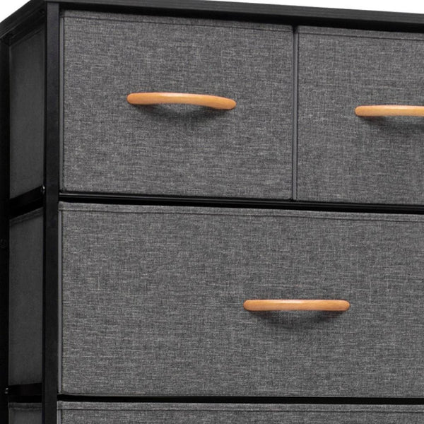 HomeRoots 23" Steel and Fabric Six Drawer Combo Dresser - Stylish Storage Solution for Small Spaces and More Gray, Black 484711