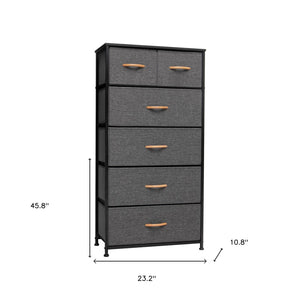 HomeRoots 23" Steel and Fabric Six Drawer Combo Dresser - Stylish Storage Solution for Small Spaces and More Gray, Black 484711