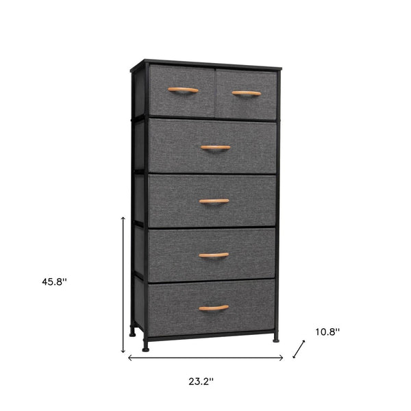 HomeRoots 23" Steel and Fabric Six Drawer Combo Dresser - Stylish Storage Solution for Small Spaces and More Gray, Black 484711