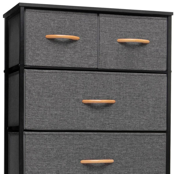HomeRoots 23" Steel and Fabric Six Drawer Combo Dresser - Stylish Storage Solution for Small Spaces and More Gray, Black 484711
