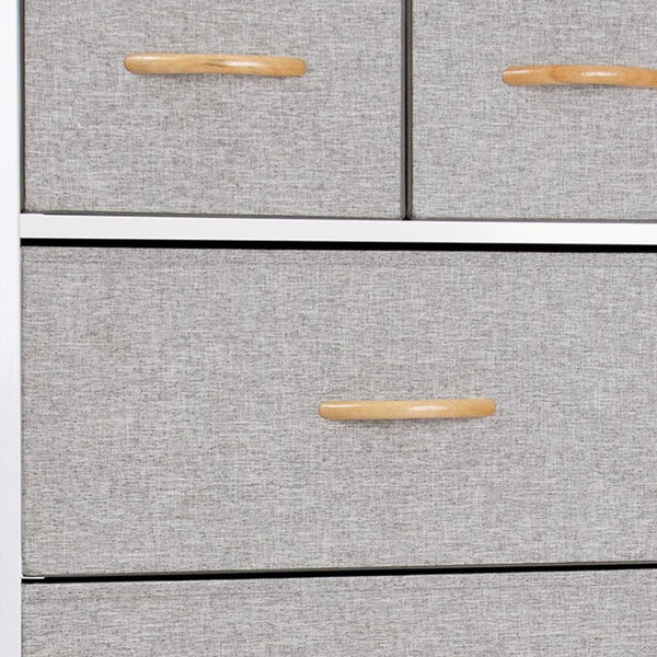 HomeRoots 23" Steel and Fabric Six Drawer Combo Dresser - Stylish Storage Solution for Small Spaces and More Gray, White 484712