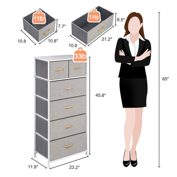 Homeroots 23" Gray And White Steel And Fabric Six Drawer Chest  Steel And Fabric 484712