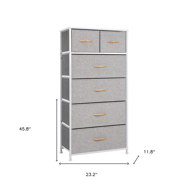 HomeRoots 23" Steel and Fabric Six Drawer Combo Dresser - Stylish Storage Solution for Small Spaces and More Gray, White 484712