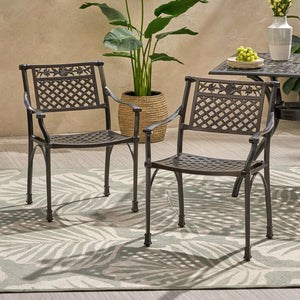 English Elm Christopher Knight Home® - CANTERBURY Cast Chair Bronze Aluminum Outdoor Dining Chair with Lattice Floral Design, Durable 31.5"H 66738.00HMBRZ