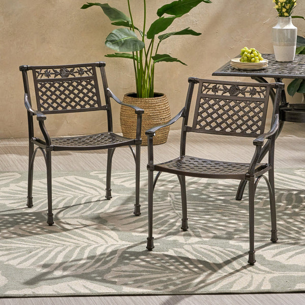 English Elm Christopher Knight Home® - CANTERBURY Cast Chair Bronze Aluminum Outdoor Dining Chair with Lattice Floral Design, Durable 31.5"H 66738.00HMBRZ