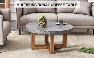 English Elm Modern Gray Texture MDF Round Coffee Table 31.4" – Retro Cross-Leg Design, Thick Top, Sturdy, Sleek Decor W1151P209822