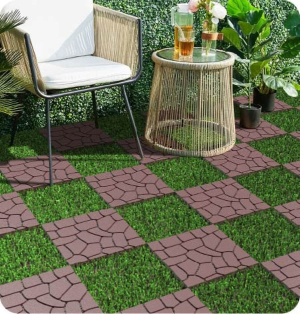 English Elm New Interlocking Polypropylene Patio Floor Tiles 44 Piece Set for Balcony Poolside Use W3022P251868