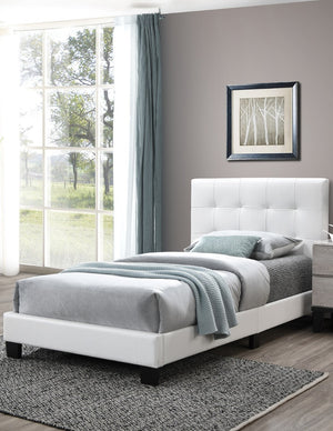 English Elm Modern Twin Bed Faux Leather Upholstered Frame Adjustable Headboard Clean White Finish B011P414680