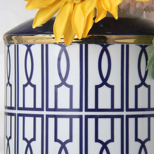 English Elm Elegant White Ceramic Ginger Jar With Blue Geometric Pattern - Versatile Home Decor Accent Piece B030P308553