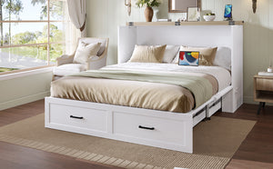 English Elm Murphy Full-Size Cabinet Bed with Built-In Charging Station, Storage Drawer & 700lb Capacity Comfort White 57.25 L x 27 W x 6 H N733S293997W