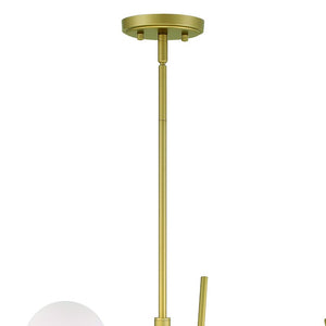 HomeRoots Brass Four Light Dimmable Chandelier with White Shades for Elegant Dining Rooms 484976