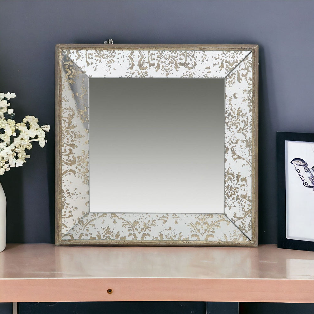 Homeroots 24" Square Vintage Style Wall Mounted Accent Mirror  Mdf 484985