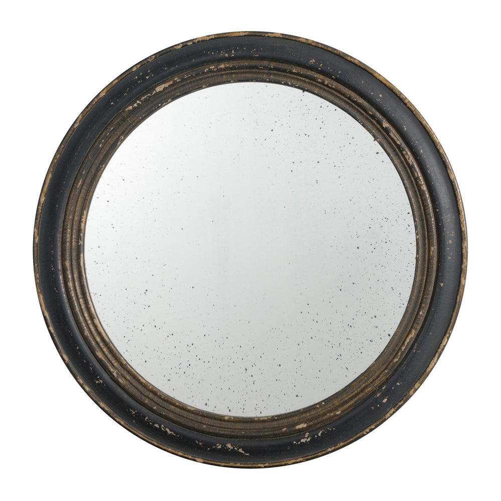 Homeroots 24" Dark Brown Distressed Wood Round Framed Accent Mirror  80% Mdf,20% Mirror 484986