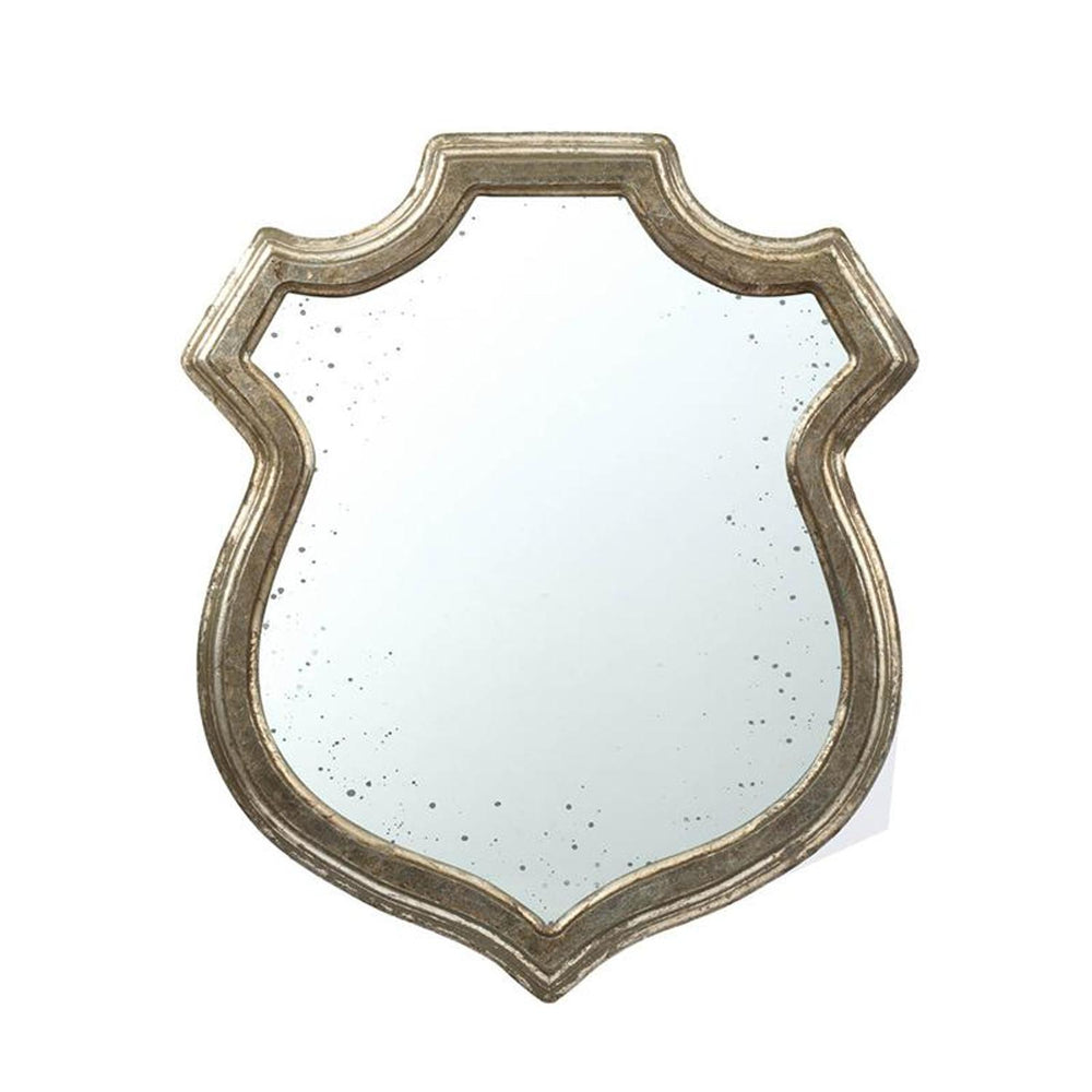 Homeroots 24" Distressed Metallic Crest Shape Wall Mounted Accent Mirror Framed  Mdf 484987