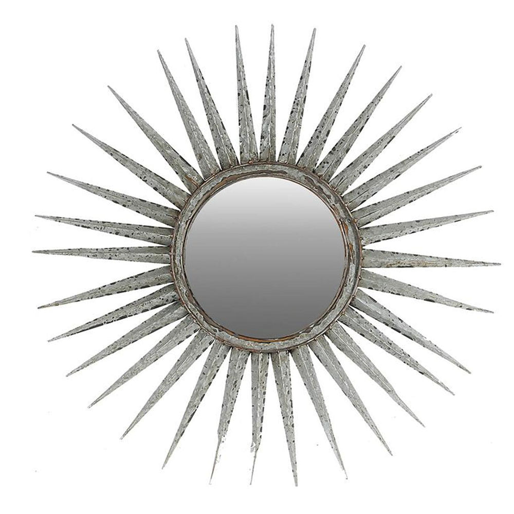 Homeroots 30" Antiqued Silver Gray Sunburst Wall Mounted Accent Mirror  Metal 484988