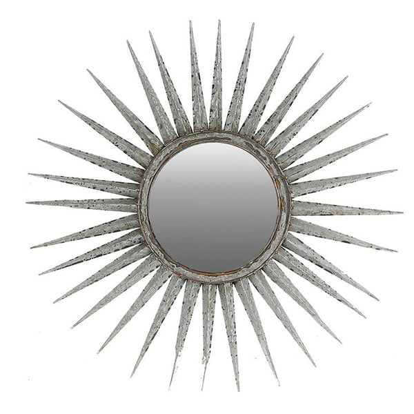 Homeroots 30" Antiqued Silver Gray Sunburst Wall Mounted Accent Mirror  Metal 484988