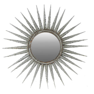 Homeroots 30" Antiqued Silver Gray Sunburst Wall Mounted Accent Mirror  Metal 484988