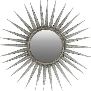 Homeroots 30" Antiqued Silver Gray Sunburst Wall Mounted Accent Mirror  Metal 484988