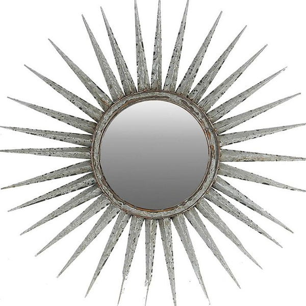 Homeroots 30" Antiqued Silver Gray Sunburst Wall Mounted Accent Mirror  Metal 484988