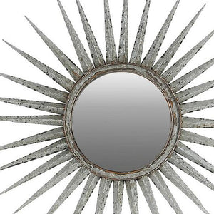 Homeroots 30" Antiqued Silver Gray Sunburst Wall Mounted Accent Mirror  Metal 484988