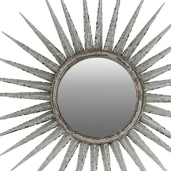 Homeroots 30" Antiqued Silver Gray Sunburst Wall Mounted Accent Mirror  Metal 484988