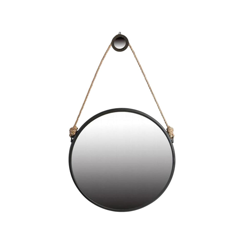 HomeRoots 30" Black Frame Round Wall Mirror with Rope Hanger - Modern Accent for Home, Office & Entryway Decor 484991
