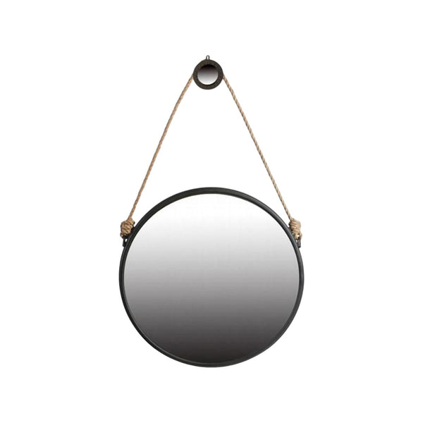 HomeRoots 30" Black Frame Round Wall Mirror with Rope Hanger - Modern Accent for Home, Office & Entryway Decor 484991