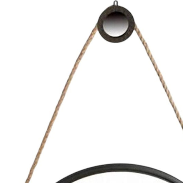 HomeRoots 30" Black Frame Round Wall Mirror with Rope Hanger - Modern Accent for Home, Office & Entryway Decor 484991