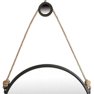 HomeRoots 30" Black Frame Round Wall Mirror with Rope Hanger - Modern Accent for Home, Office & Entryway Decor 484991