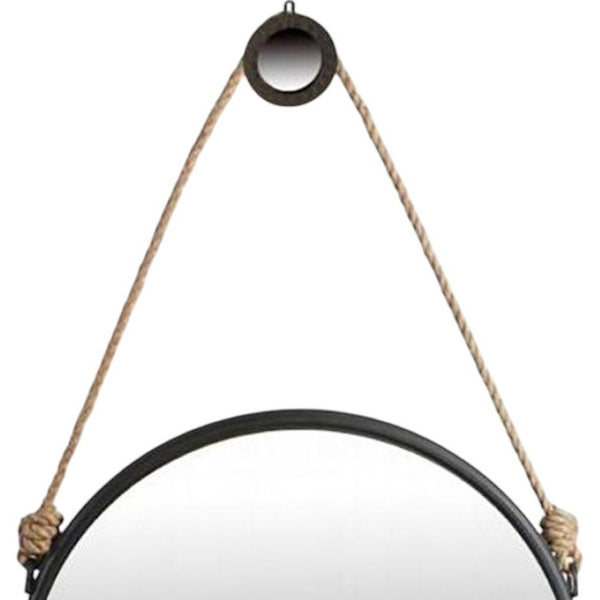 HomeRoots 30" Black Frame Round Wall Mirror with Rope Hanger - Modern Accent for Home, Office & Entryway Decor 484991
