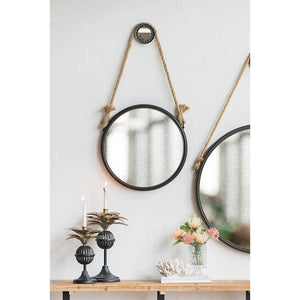 Homeroots Black And Silver Round Accent Metal Mirror  Glass 484992