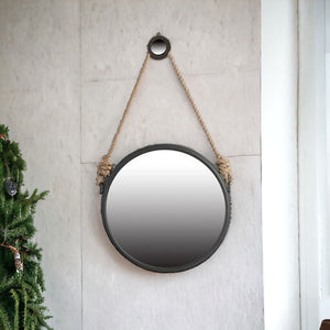 Homeroots Black And Silver Round Accent Metal Mirror  Glass 484992